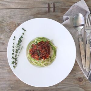 Lentil bolognese with gluten free spaghetti