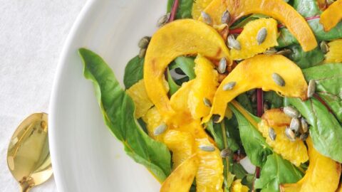 roasted pumpkin salad with orange dressing Autumn Salad with Roasted Pumpkin & Orange Pumpkin Seed Vinaigrette
