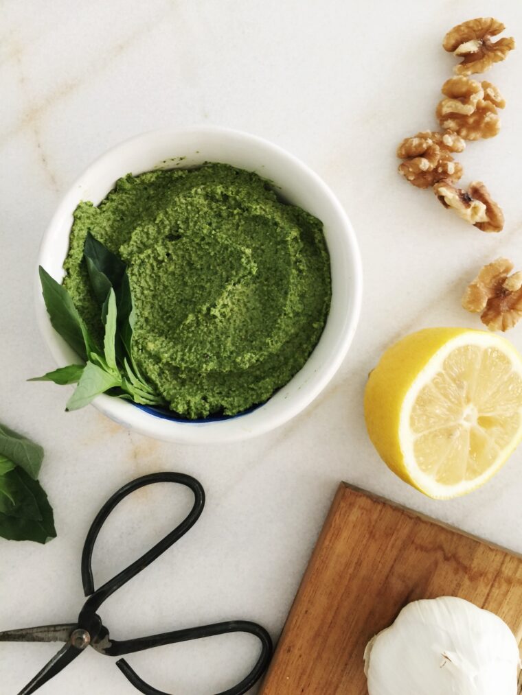 Walnut and basil vegan pesto